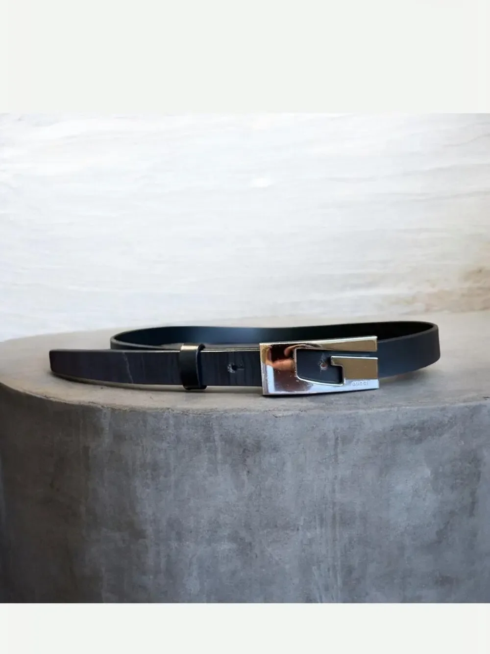 Vintage Tom Ford Gucci Black Leather Belt with Silver G Logo Buckle 80